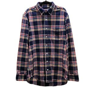 American Apparel Shirt Mens Medium Blue Plaid Flannel Button Down Made in USA